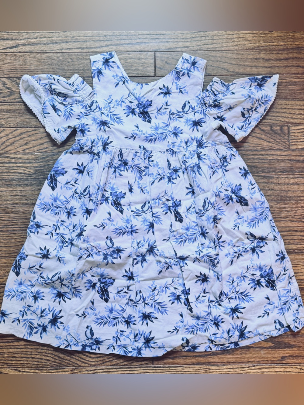 Janie and Jack Blue Floral Cold-Shoulder Cotton Dress